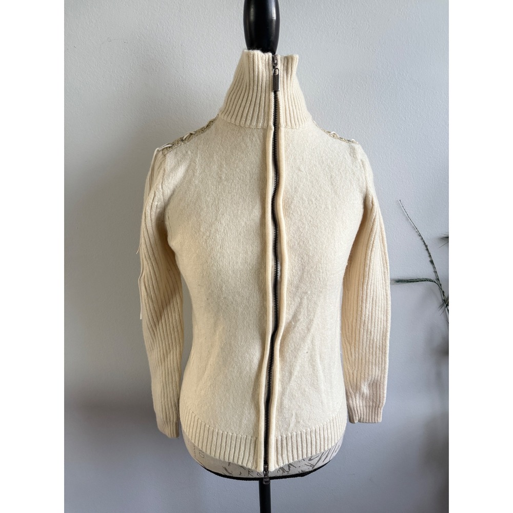 Vintage‎ Jean Paul Gaultier Wool Zip Up Turtleneck Sweater Cream Size L